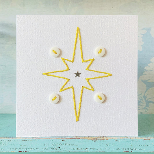 Hand Stitched Star Card. Embroidered Christmas Card.