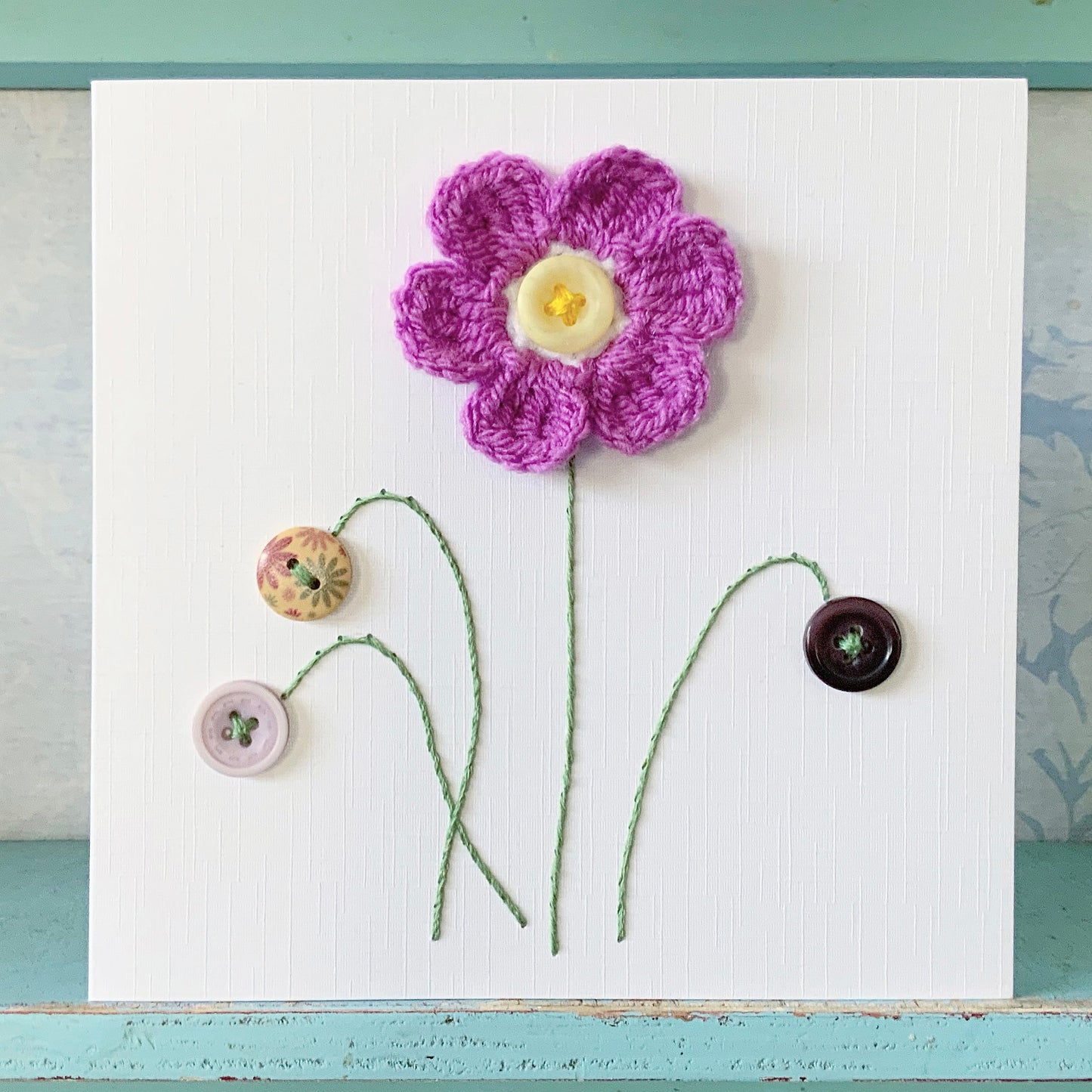 Hand Sewn Card. Hand Stitched Card. Embroidered Card. Flower Card. Blank Card.