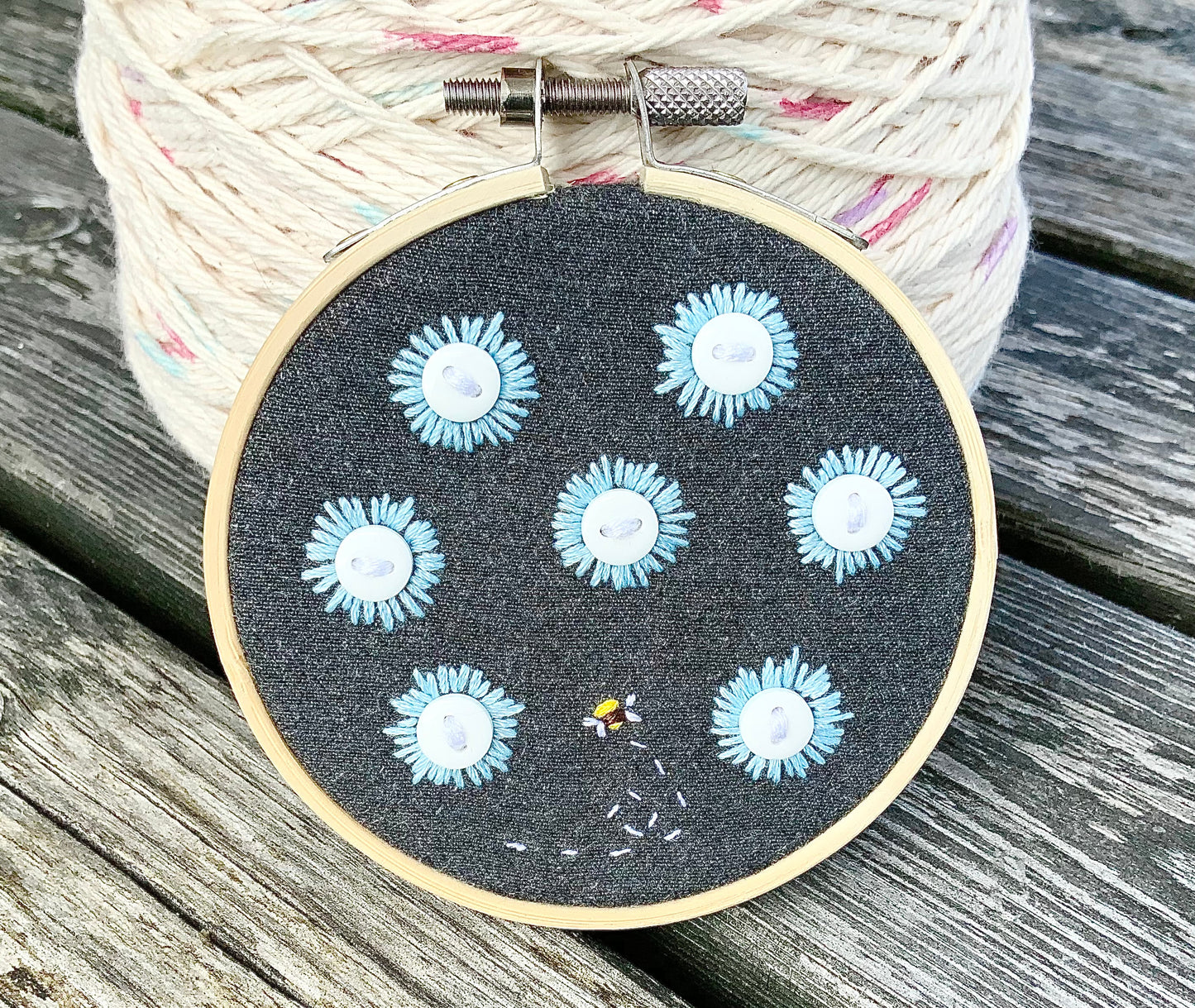 Daisy Art Hoop. Embroidered Hoop. Embroidery Hoop. Hand Stitched Hoop.