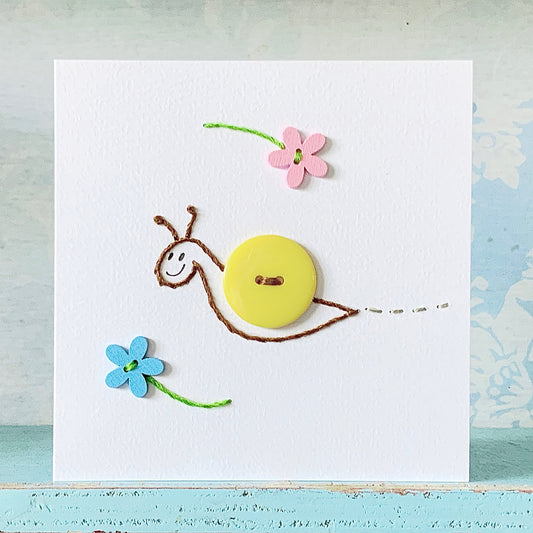 Hand Stitched Card. Snail Card. Embroidered Card. Handmade Card.